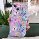 for iPhone 13 Case Fashion Flower Pattern Slim Liquid Silicone Dropproof for iPhone 13 Phone Cover 6.1 inch-Flower Purple