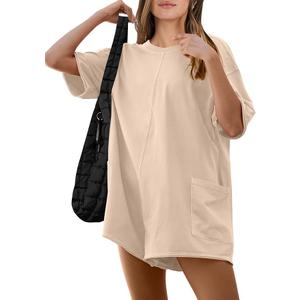 ANRABESS Women Summer Oversized T-Shirt Tee Romper Casual Baggy Short Sleeve Overall Athletic Workout Jumpsuit Trendy Outfits Small
