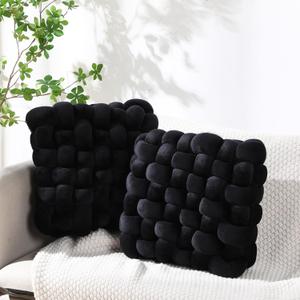 Wenqik 2 Pcs Knot Pillows Square Knotted Plush Throws Soft Accent Pillows Decoration Cushion for Couch Home Office Living Room Bedroom Bed Sofa Decor, 12'' x 13''(Black,Crystal Velvet)