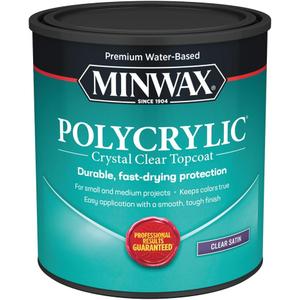 Minwax 63333 Clear Polycrylic Water-Based Protective Finish Satin, Quart, 1 Quarts (Pack of 1)