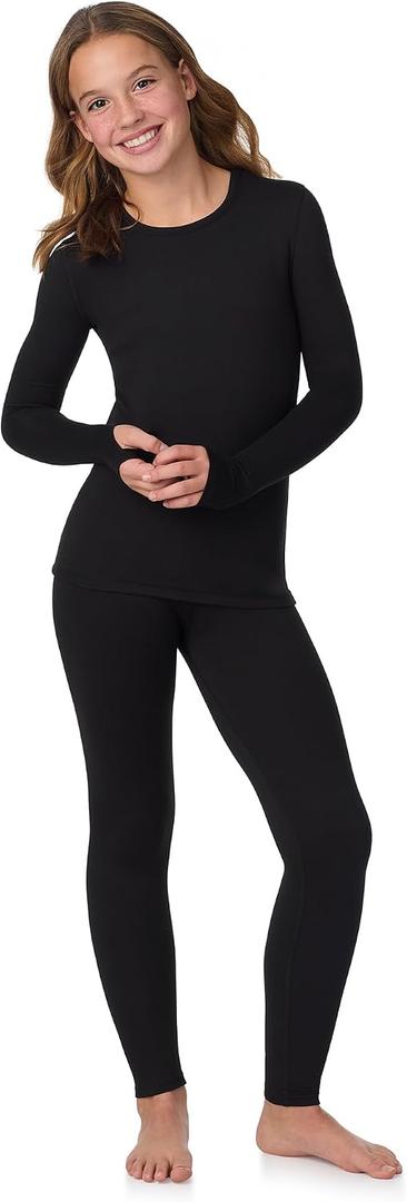 Cuddl Duds Girls Lightweight & Breathable Everyday Active Base Layer Set - Long Sleeve Top & Leggings - Lounge Sets for Kids, M