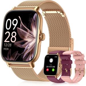 Kriutefy Smart Watches for Women Men,Fitness Watch (Answer/Make Calls),Fitness Tracker with 120+ Sport Modes/Step Counter/Sleep Monitor/Pedometer,IP68 Waterproof, Smartwatch for Android/iPhone, Gold