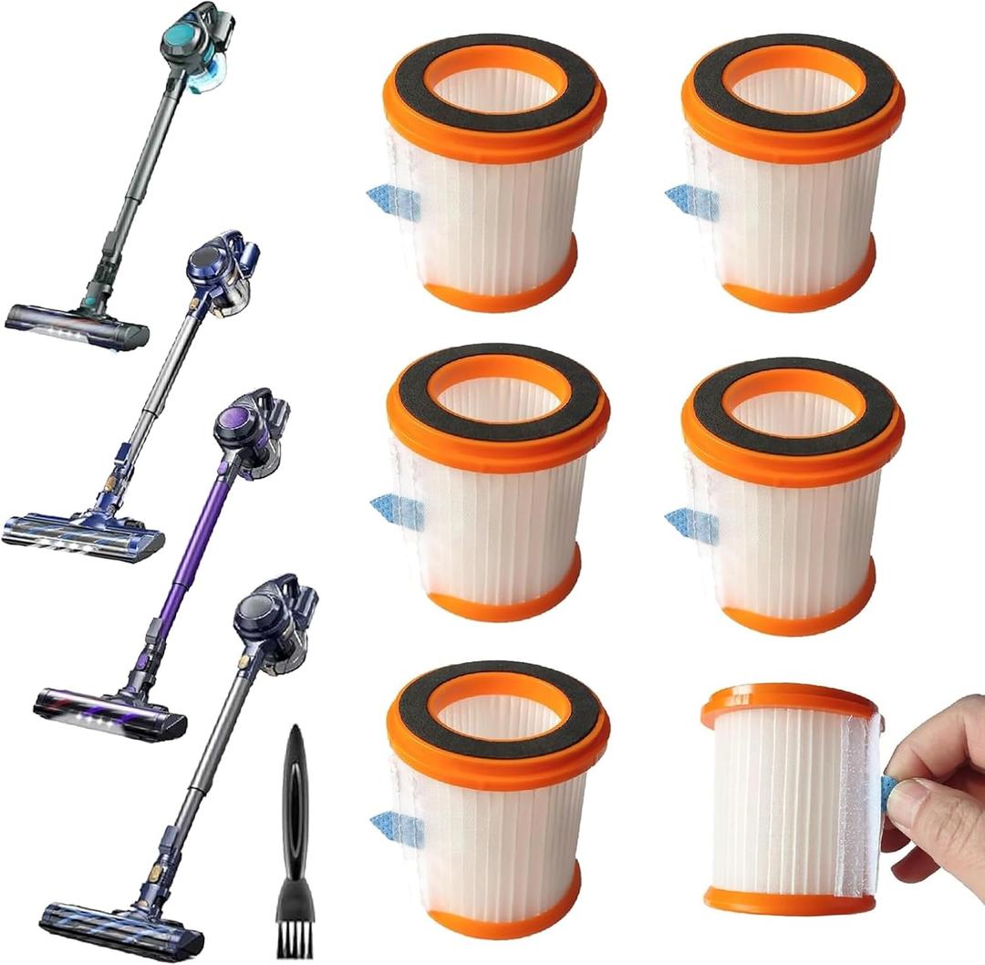 6 Pack HEPA Filter Replacement Compatible with MOOSOO XL-618 pro Upright Vacuum, Filters for Voweek VW-VC08 Cordless Vac. Only for Vac Cyclone as Pic 5 Bottom Left. One Side Hole Filters
