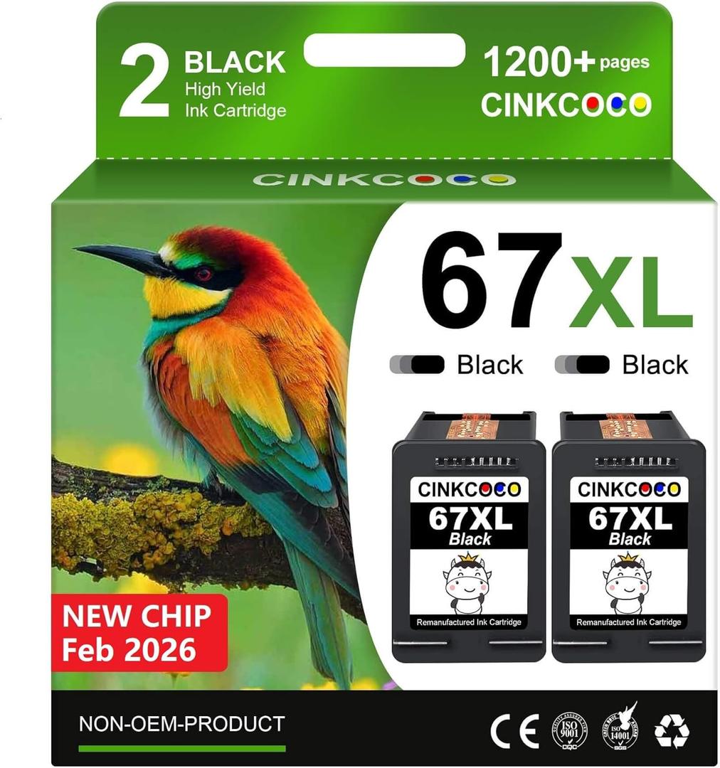 67XL Replacement for Hp 67xl Black Ink Cartridge Works for HP DeskJet 2755e 2700 2855e 2800 4155e 4255e 2755 2852e Envy 6055e 6000 6455e (2 Black)