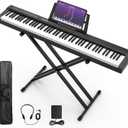 Digital Piano 88 Key Full Size Semi Weighted Electronic Keyboard Piano Set with Stand,Built-In Speakers,Electric Piano Keyboard with Sustain Pedal,Bluetooth,MIDI/USB/MP3 for Beginners Adults/81x (Black)