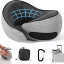 SZXYX Neck Travel Pillows - 100% Pure Memory Foam Neck Pillow for Airplanes, Comfortable Breathable Cover, 360 Support Stowable Pillows for Sleeping, Car, Airport Travel Essentials, Gray