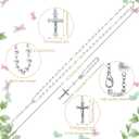 Funtery 6 Pcs First Communion Veils Girls Catholic Set 1st Communion Wreath Veil Headpiece Sock Necklace Bracelet Kid Wedding