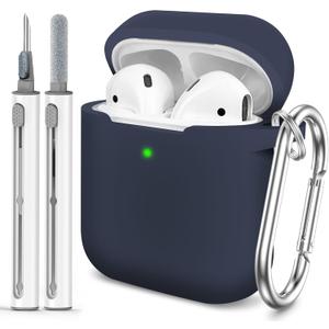 for AirPods 1/2 Case Cover,Come with Cleaner Kit,Soft Skin Silicone Case Cover with Keychain, Full Protective Case for Men and Women, Compatible with AirPods 2nd 1st Generation Case,Black