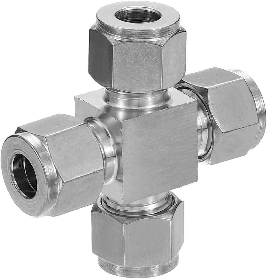 PATIKIL 304 Stainless Steel Cross Compression Tube Fitting 3/8" ID x 3/4"" OD, Pipes Adapter for Water Garden Irrigation System, Silver