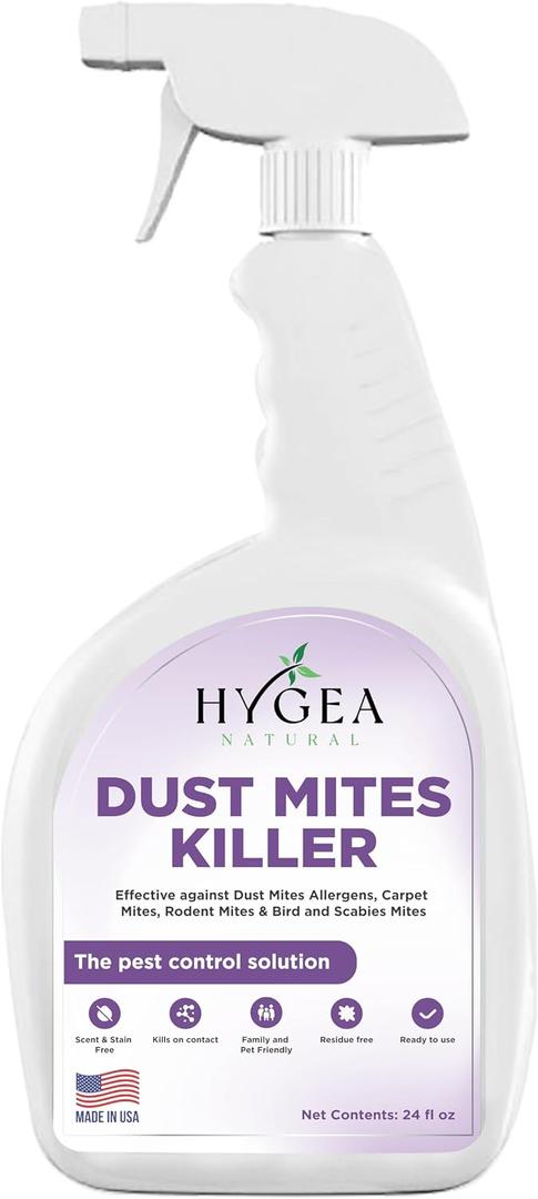 Hygea Natural Dust Mite Killer Spray - Eliminates Dust, Carpet, Rodent, Bird, Mites - Safe for Home, Children, Pets, Bedding & Furniture, 24 oz, Unscented