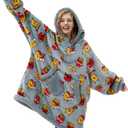 Giggling Getup Wearable Blanket Hoodie for Adults Gifts for Teen Girls Sister Women Sherpa Fleece Printed Hooded Blanket Sweatshirt Warm Cozy with Pocket & Sleeves Grey Chicken Nuggets Fries