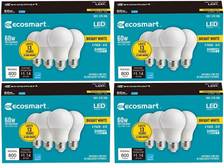 60-Watt Equivalent A19 Dimmable Energy Star LED Light Bulb Bright White (3000K)(16-Pack)