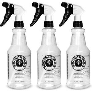 Plastic Spray Bottle (24oz 3 Pack) for Cleaning Solutions, Car Detailing Care, Planting, Pet, Clear Finish, Heavy Duty Empty Spraying Bottles Mist Water Sprayer with Measurements & Adjustable Nozzle