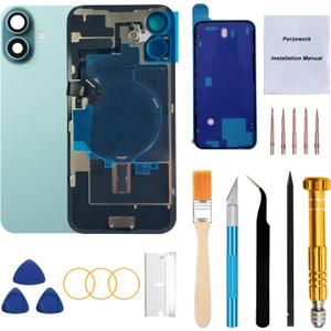 Rear Back Glass Replacement for iPhone 16 6.1-inches with Reparing Tool Kit and All Necessary Parts (Teal)