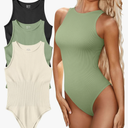 OQQ Women's 3 Piece Bodysuits Sexy Ribbed One Piece Sleeveless Halter Neck Tops Leotard Summer Trendy Small