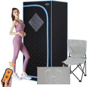 Portable Infrared Sauna for Home Full Size Personal Sauna Tent for Indoor Spa Lightweight Sauna Box with Foldable Sauna Chair, Heated Foot Pad, Remote Control 29.1"x29.1"x66.5" (Black) (Black and Blue)