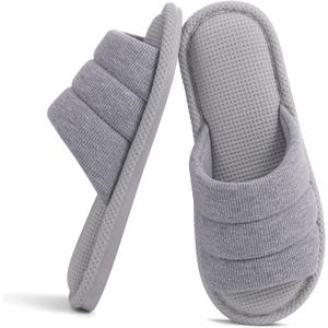 Shevalues Summer House Slippers for Women Men Breathable Waffle Indoor Slippers Slip-on Open Toe Home Shoes 6-7 Women/4.5-5.5 Men, Grey