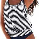 BIKINX Tankini Swimsuits for Women Plus Size Swimwear Tummy Control Two Piece Bathing Suits (16, Blue White Striped)