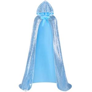 Suhine Halloween Sequins Women Princess Hooded Cape Costume Shiny Fairy Mermaid Cloaks for Cosplay Party God Christmas(Blue,160 cm)