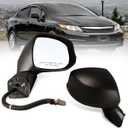 Right Passenger side Mirror Fits 2012-2015 Honda Civic with Power Glass Non-heated Without Turn Signal Light Replaces 76202TR0A01 (3 Pins) (Black)