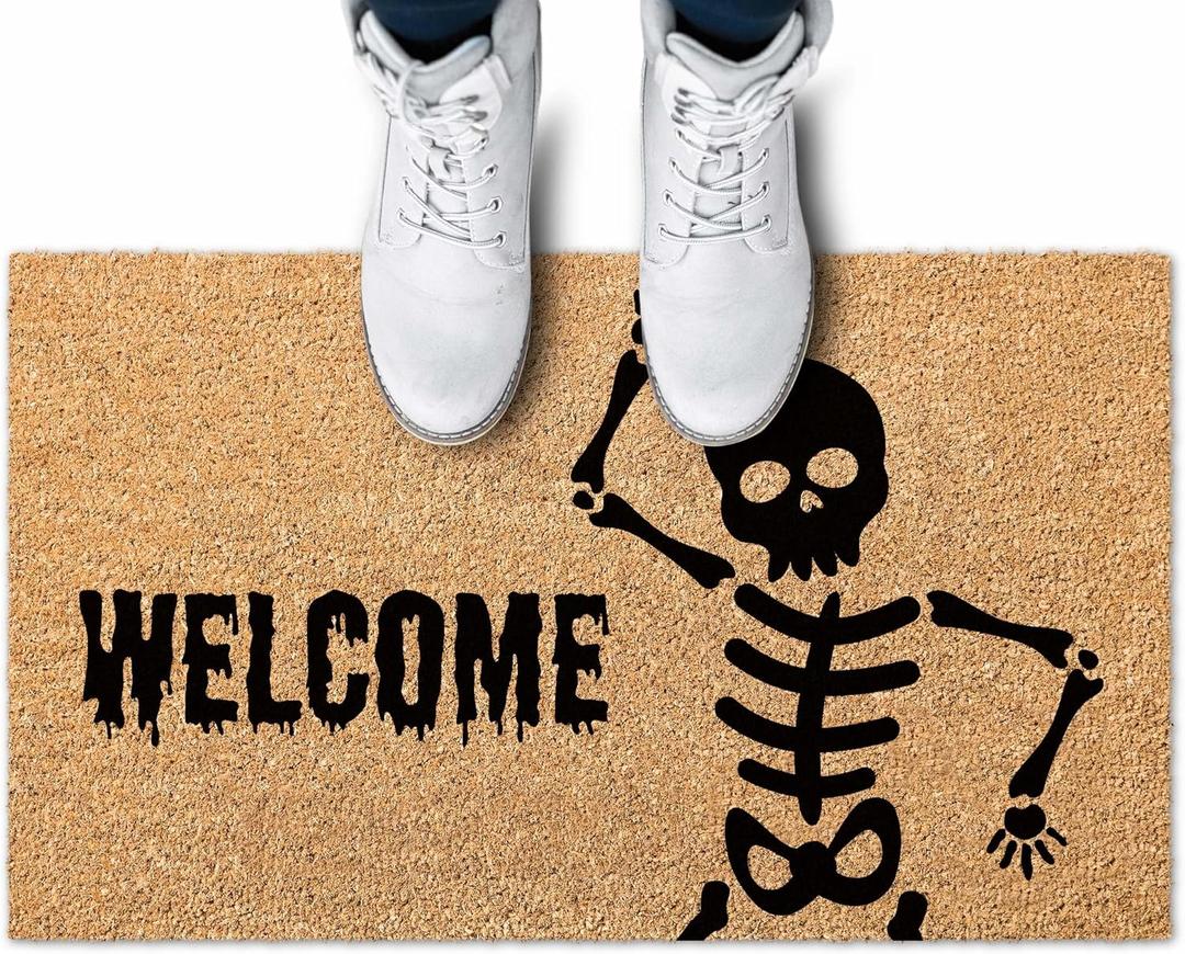 My Sign Center Halloween Coir Doormat, Welcome Mat Outdoor, Farmhouse Decor, Skeleton Front Door Rug Heavy Duty Slip Resistant Backing, 24x36 Inches, Coir Material, Picture May Vary