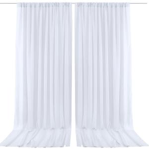 PARTISKY 10x10ft White Chiffon Sheer Backdrop Curtains (2 Panels 5x10ft Each) -Wrinkle-Free Drapes for Wedding, Birthday Party & Photography Stage Decor