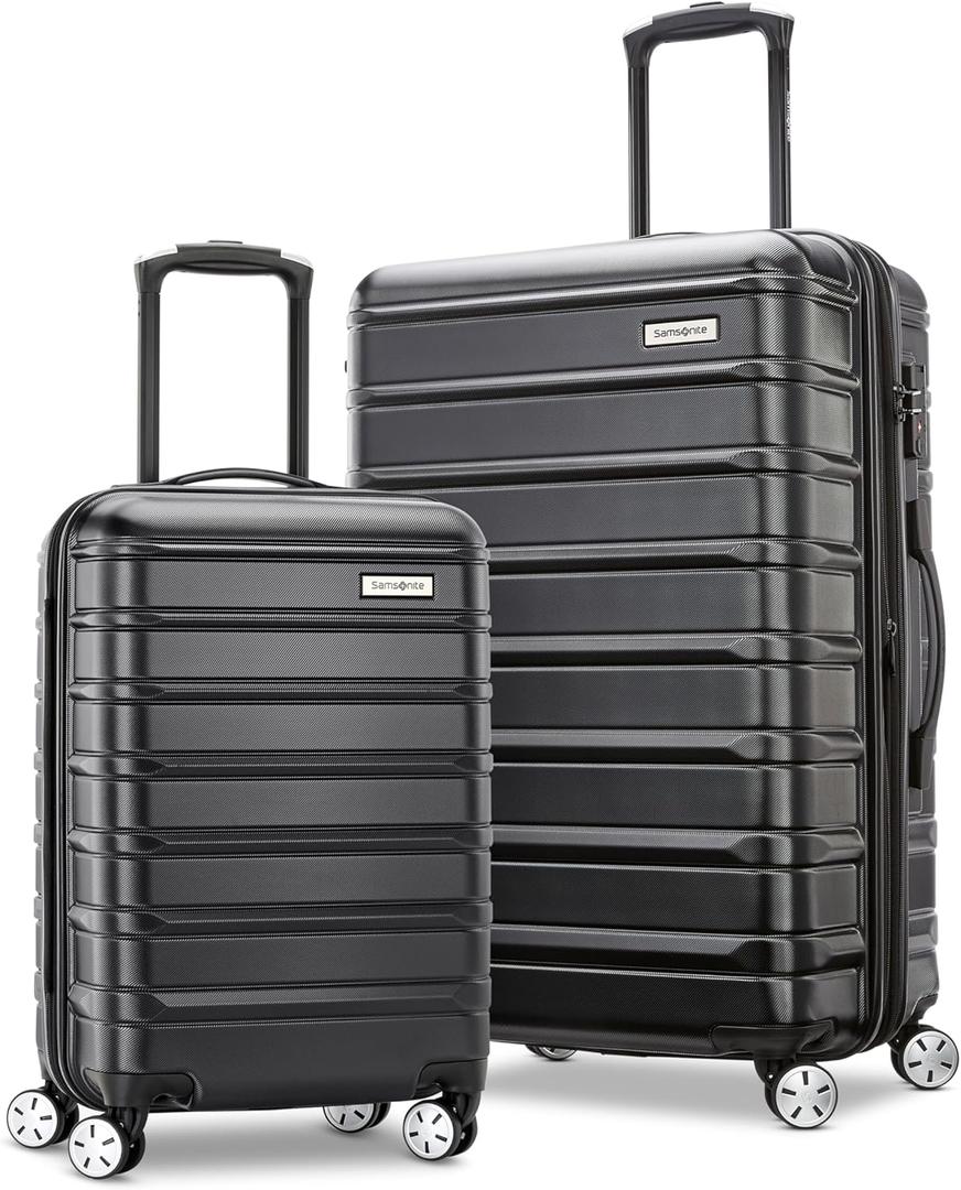 Samsonite Omni 2 Hardside 2 Piece Set - Includes Carry-On & Medium Checked Suitcases - 360° Dual Spinner Wheels - Integrated TSA Lock & Expansion- Midnight Black