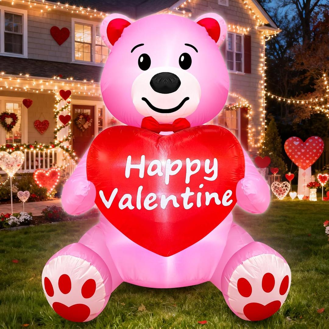 TURNMEON 4 Ft Valentine's Day Inflatable Outdoor Decoration Teddy Bear Holds Love Heart LED Lighted Blow Up Valentine's Day Decoration Yard Garden Lawn Holiday Party Indoor Home Valentines Decor Gift