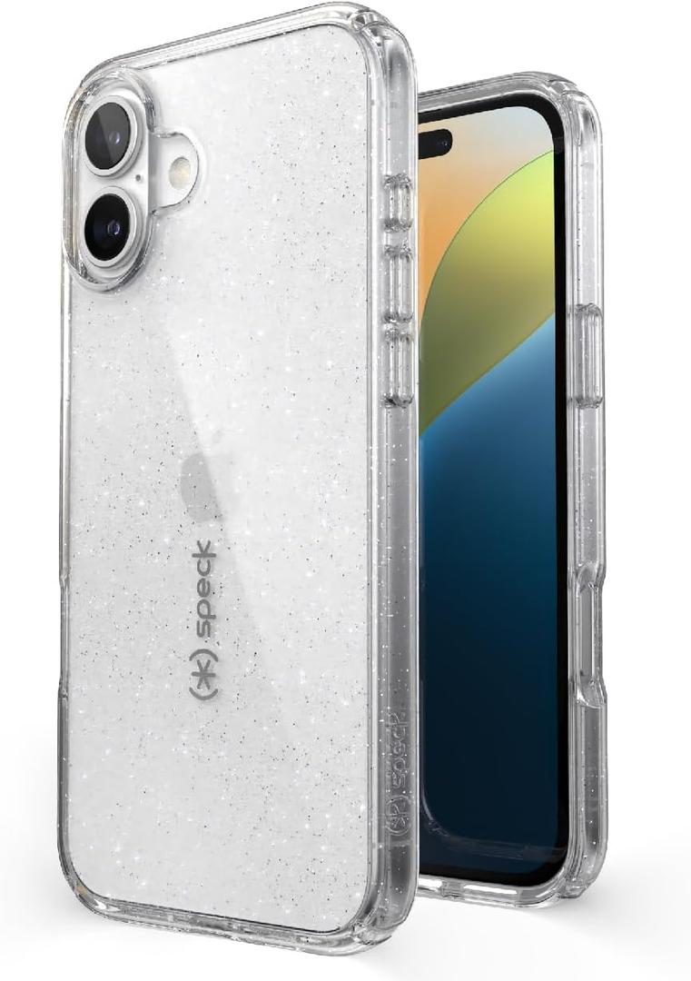 Speck Clear iPhone 16 Plus Case - Slim GemShell - Clear/Platinum Glitter