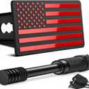 OGYE 2 Inch Trailer Hitch Cover with American Flag, Heavy Metal Trailer Hitch Cover Fit for 2 Inch Hitch Receivers (with 5/8" Pin Dia Anti-Theft Trailer Hitch Lock), 3 x 5" Red