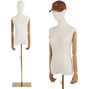 Dress Form with Head and Posable Wood Arms, Height Adjustable Mannequin Torse Body, Female Clothing Display Model with Metal Base