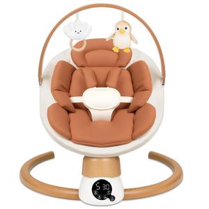 Baby Swings for Infants | Electric Portable Baby Swing with Bluetooth, 5 Swing Speed, 3 Timer Settings, 10 Melodies, 5-Point Harness & Remote Control | Indoor & Outdoor Newborn Swing (Brown)