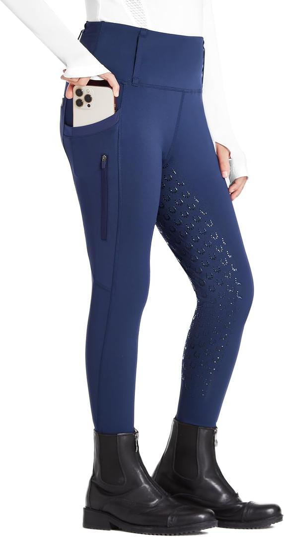 FitsT4 Sports Girls Riding Pants Full Seat High Waist Kids Equestrian Breeches Horse Schooling Tights Zipper Pockets (X-Small, Blue)