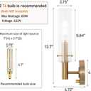 BYOLIIMA Modern Wall Sconces with Dimmer ON/Off Switch Gold Brushed Brass Bathroom Vanity Light Fixtures Striped Clear Glass Shades Indoor Wall Light for Mirror Living Room Bedroom Hallway Staircase