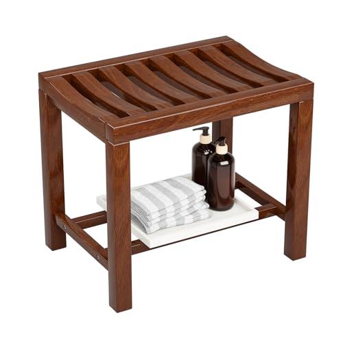 Azlafu Rubber Wood Shower Bench, Non-Slip Waterproof Wooden Shower Stool for Adults & Elderly, Sturdy Bath Seat for Inside Shower or Tub – 20.08" D x 14.96" H x 6.3" W