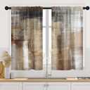 Brown Beige Kitchen Curtains 45 Inch Length Modern Abstract Painting Art Window Short Tier Curtains Over Sink Set of 2, Grey Contemporary Vintage Small Kitchen Decor 34x45 Inch