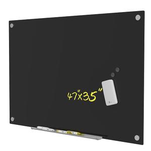 TOWON Glass Whiteboard Wall, Black Magnetic White Board Dry Erase 35 x 47 in, Big Glass Dry Erase Board with Multi-Color Markers, Strong Magnets, Pen Tray and Eraser, Frameless