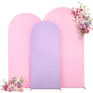 Pink and Purple Arch Cover 3 Set-6FT, 5FT, 4FT Arch Backdrop Cover Spandex Fitted 2-Color Fabric Arch Stand Covers for Baby Shower Girls Mermaid Birthday Party Wedding Photo Background Decorations