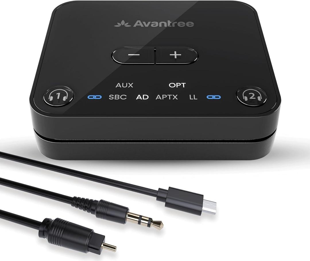 Avantree Audikast 3 - Bluetooth 5.3 Transmitter for TV Audio with aptX Adaptive, Compatible with Optical & AUX Output, Dual Headphone Connection, 100ft Range