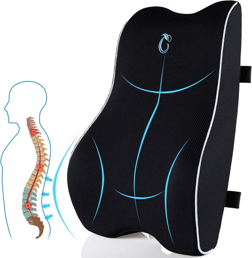 Lumbar Support Pillow for Office Chair & Car, Gifts Fathers Day, Ergonomic Memory Foam Back Cushion with 3D Washable Cover, Relieves Back Pain for Driving, Gaming, Truck, Recliner
