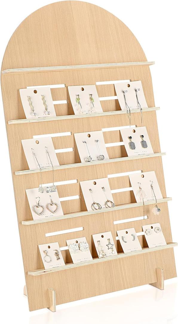 DoubleFill 5 Tier Wooden Earring Display for Vendor Arch Jewelry Display Stand Rack with Adjustable Height for Retail Selling
