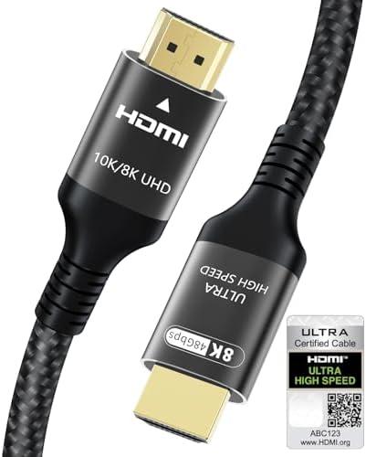 Certified 10K 8K HDMI 2.1 Cable 10 FT, 48Gbps Ultra High Speed HDMI® Cord Ethernet CEC 4K 240Hz 165Hz 144Hz 120Hz 8K 60Hz eARC Netflix HDCP2.3 HDR10+ PC Laptop RTX5090 TV Monitor Projector X-box PS5