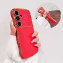 NITITOP Compatible with Samsung Galaxy S23 FE Case Cute Luxury Women Girls Men with Love Heart Electroplated Pattern Curly Wave Frame Raised Camera Shockproof Protection Cover-Rose Red