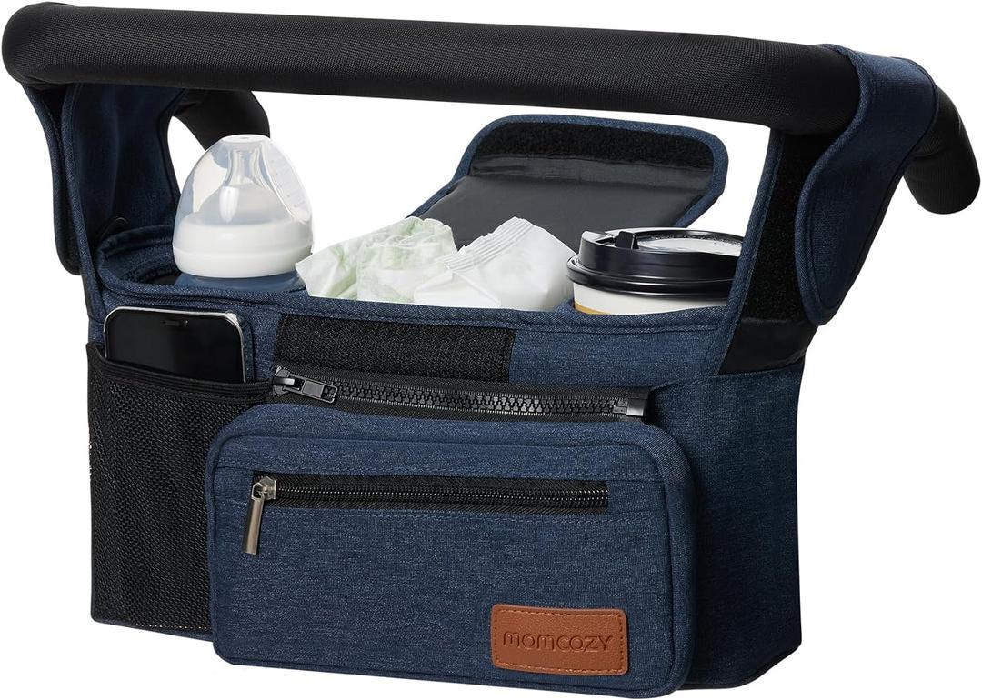 Momcozy Universal Stroller Organizer with Insulated Cup Holder Detachable Phone Bag & Shoulder Strap, Fits for Stroller like Uppababy, Baby Jogger, Britax, BOB, Umbrella and Pet Stroller Blue