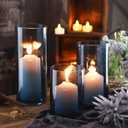 Set of 3 Blue Clear Hurricane Candle Holder Glass Cylinder Vases 6, 8, 10 Inches Height Hurricane Vases for Centerpieces Home Table Decor