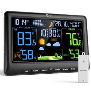 LIORQUE Weather Stations Indoor Outdoor Thermometer Wireless, Atomic Clock for Home with Large Display, Inside Outside Temperature and Humidity Monitor with Date and Weather Forecast