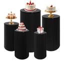 Fivenl 5 Pcs Metal Pleated Cylinder Pedestal Stands for Party, Heavy Duty Black Round Cake Pedestal Stand Flower Plant Display Plinth Pillars for Wedding Birthday Event Decor (Black)