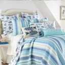 Levtex Home Laida Beach Bedding Set - 3Piece, Blue, Cotton, King Quilt & 2 Shams, Reversible, Coastal Stripe, Tropical Fish