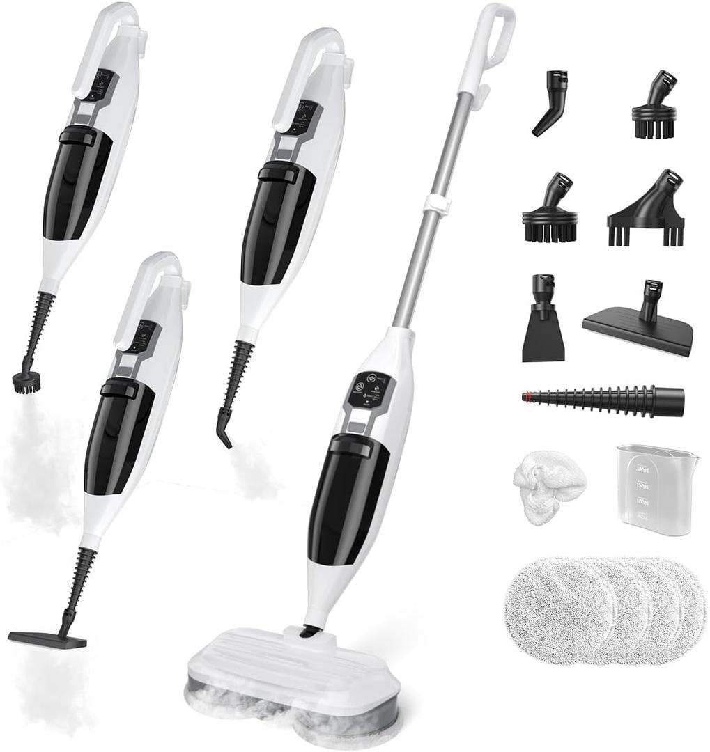 Steam Mop, All-in-one Powerful Handheld Steam Cleaner Detachable Floor Steamer with 13 Accessories, MultiPurpose Steamer for Hardwood Floors, Clothes, Windows, Tiles, Furniture, Carpet, For Home Use (White)