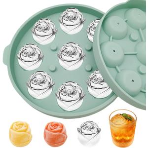 Rose Ice Mold, Silicone Ice Cube Tray Rose Ice Molds for Cocktails Mimosas Whiskey Ice Cube Trays for Freezer (Green)